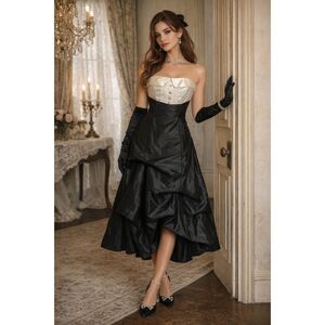 Jessica McClintock For GUNNE SAX Black Tuxedo Midi Gown Dress  Women's Size 5